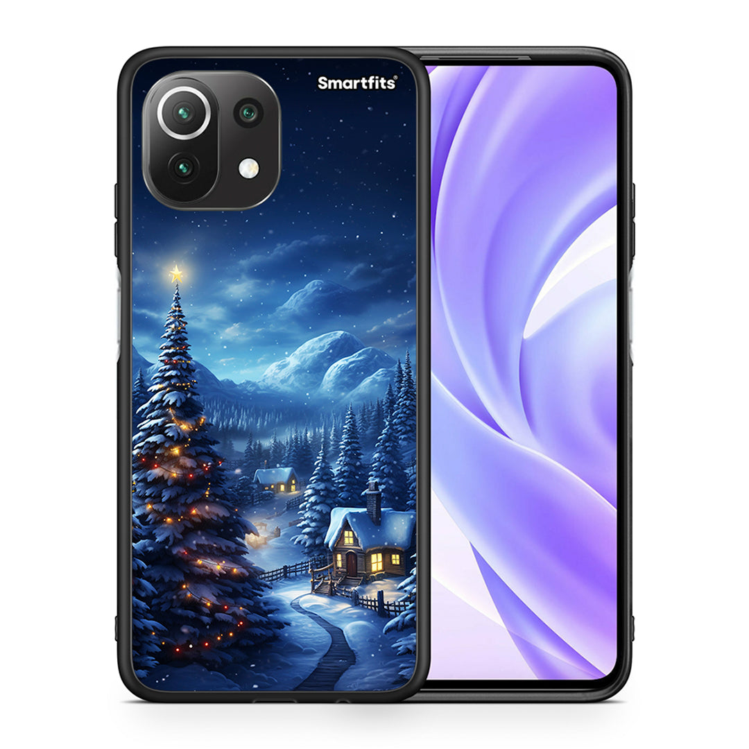 Θήκη Xiaomi 11 Lite/Mi 11 Lite Christmas Scenery από τη Smartfits με σχέδιο στο πίσω μέρος και μαύρο περίβλημα | Xiaomi 11 Lite/Mi 11 Lite Christmas Scenery case with colorful back and black bezels