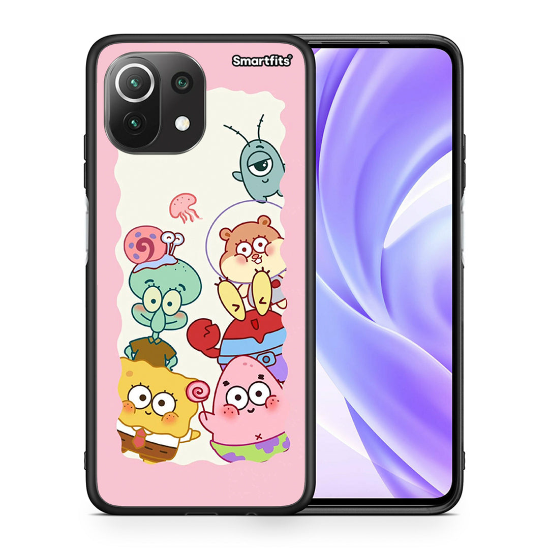 Θήκη Xiaomi 11 Lite/Mi 11 Lite Cute Companion από τη Smartfits με σχέδιο στο πίσω μέρος και μαύρο περίβλημα | Xiaomi 11 Lite/Mi 11 Lite Cute Companion case with colorful back and black bezels