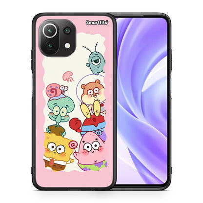 Θήκη Xiaomi 11 Lite/Mi 11 Lite Cute Companion από τη Smartfits με σχέδιο στο πίσω μέρος και μαύρο περίβλημα | Xiaomi 11 Lite/Mi 11 Lite Cute Companion case with colorful back and black bezels