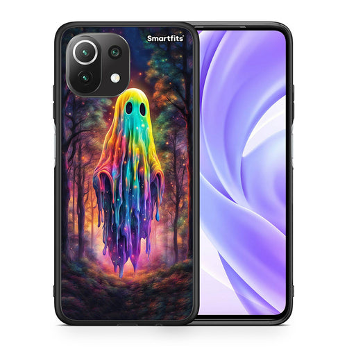 Θήκη Xiaomi 11 Lite/Mi 11 Lite Halloween Ghost από τη Smartfits με σχέδιο στο πίσω μέρος και μαύρο περίβλημα | Xiaomi 11 Lite/Mi 11 Lite Halloween Ghost case with colorful back and black bezels