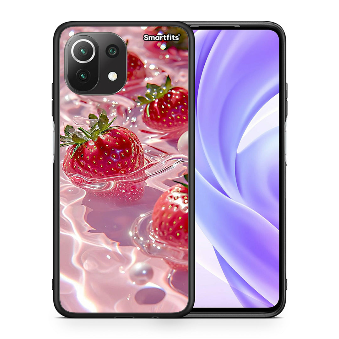 Θήκη Xiaomi 11 Lite/Mi 11 Lite Juicy Strawberries από τη Smartfits με σχέδιο στο πίσω μέρος και μαύρο περίβλημα | Xiaomi 11 Lite/Mi 11 Lite Juicy Strawberries case with colorful back and black bezels