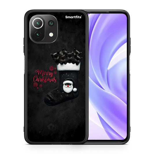 Θήκη Xiaomi 11 Lite/Mi 11 Lite Merry Cat Christmas από τη Smartfits με σχέδιο στο πίσω μέρος και μαύρο περίβλημα | Xiaomi 11 Lite/Mi 11 Lite Merry Cat Christmas case with colorful back and black bezels