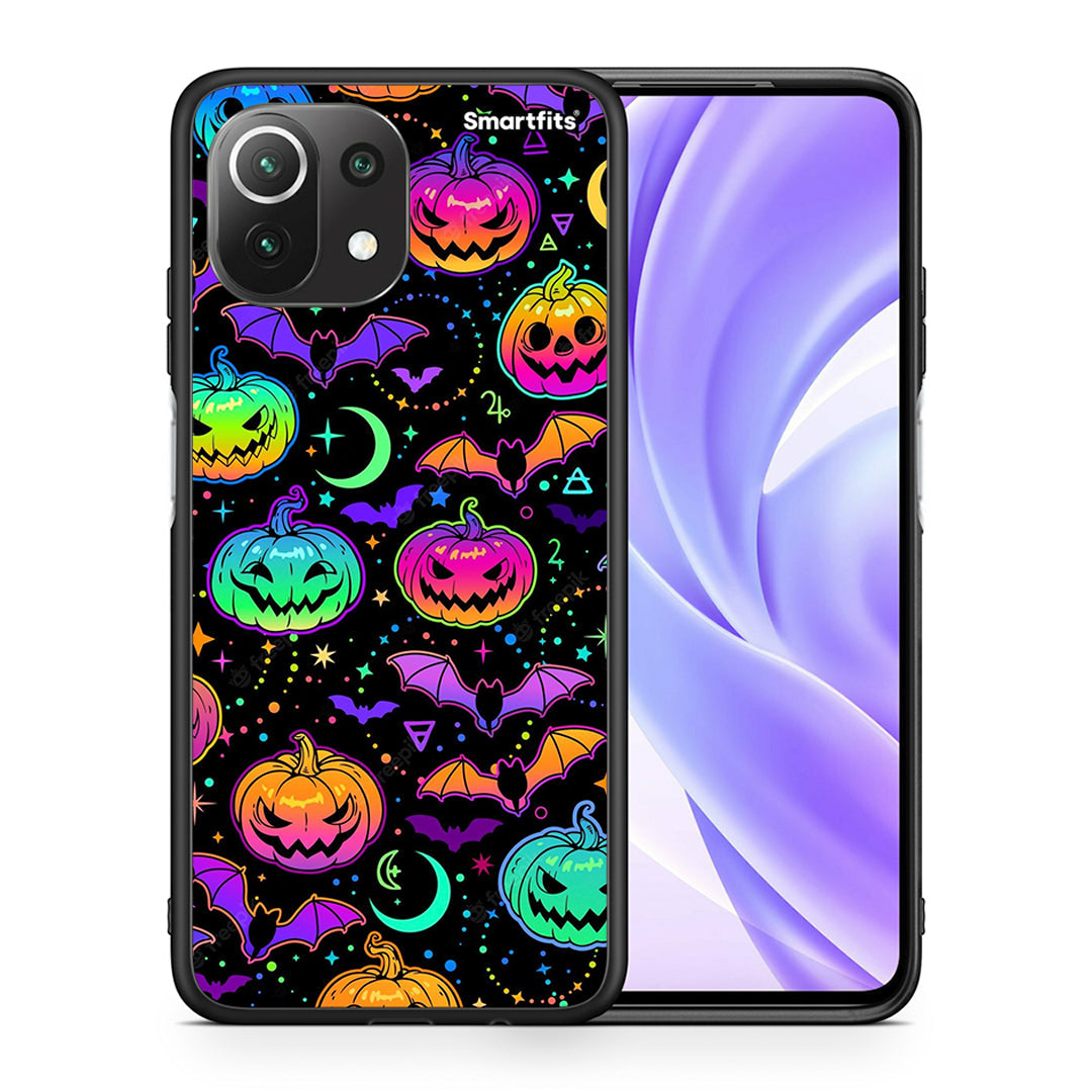 Θήκη Xiaomi 11 Lite/Mi 11 Lite Neon Halloween από τη Smartfits με σχέδιο στο πίσω μέρος και μαύρο περίβλημα | Xiaomi 11 Lite/Mi 11 Lite Neon Halloween case with colorful back and black bezels