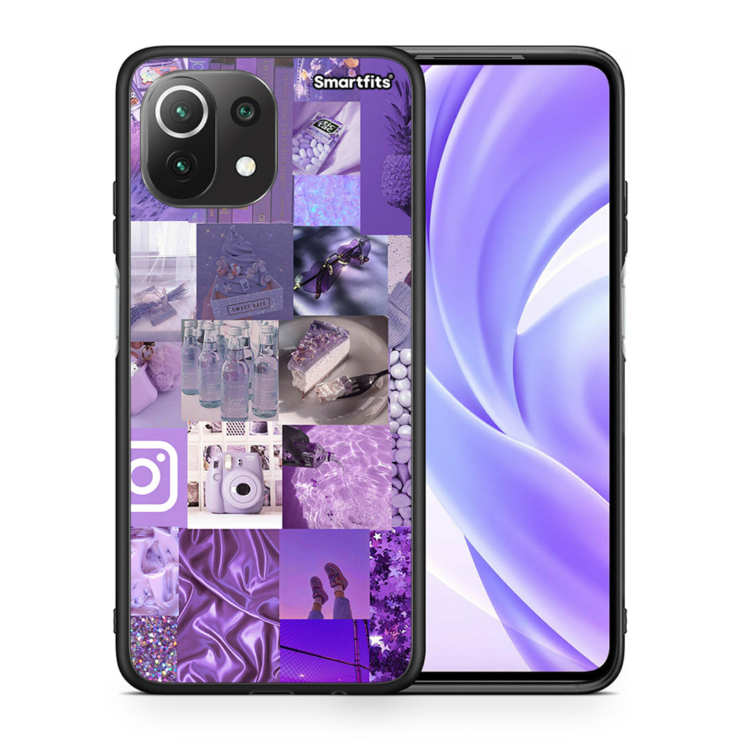 Θήκη Xiaomi 11 Lite/Mi 11 Lite Purple Aesthetic Collage από τη Smartfits με σχέδιο στο πίσω μέρος και μαύρο περίβλημα | Xiaomi 11 Lite/Mi 11 Lite Purple Aesthetic Collage case with colorful back and black bezels