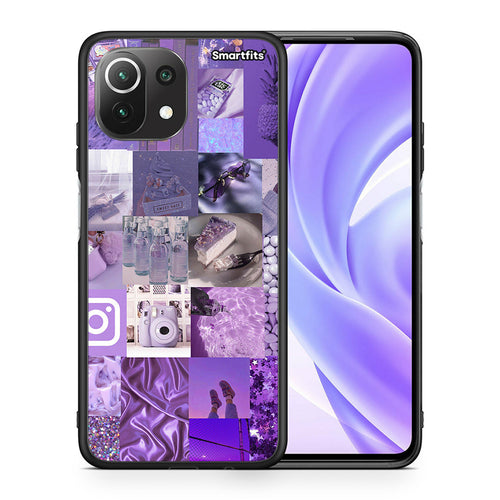 Θήκη Xiaomi 11 Lite/Mi 11 Lite Purple Aesthetic Collage από τη Smartfits με σχέδιο στο πίσω μέρος και μαύρο περίβλημα | Xiaomi 11 Lite/Mi 11 Lite Purple Aesthetic Collage case with colorful back and black bezels