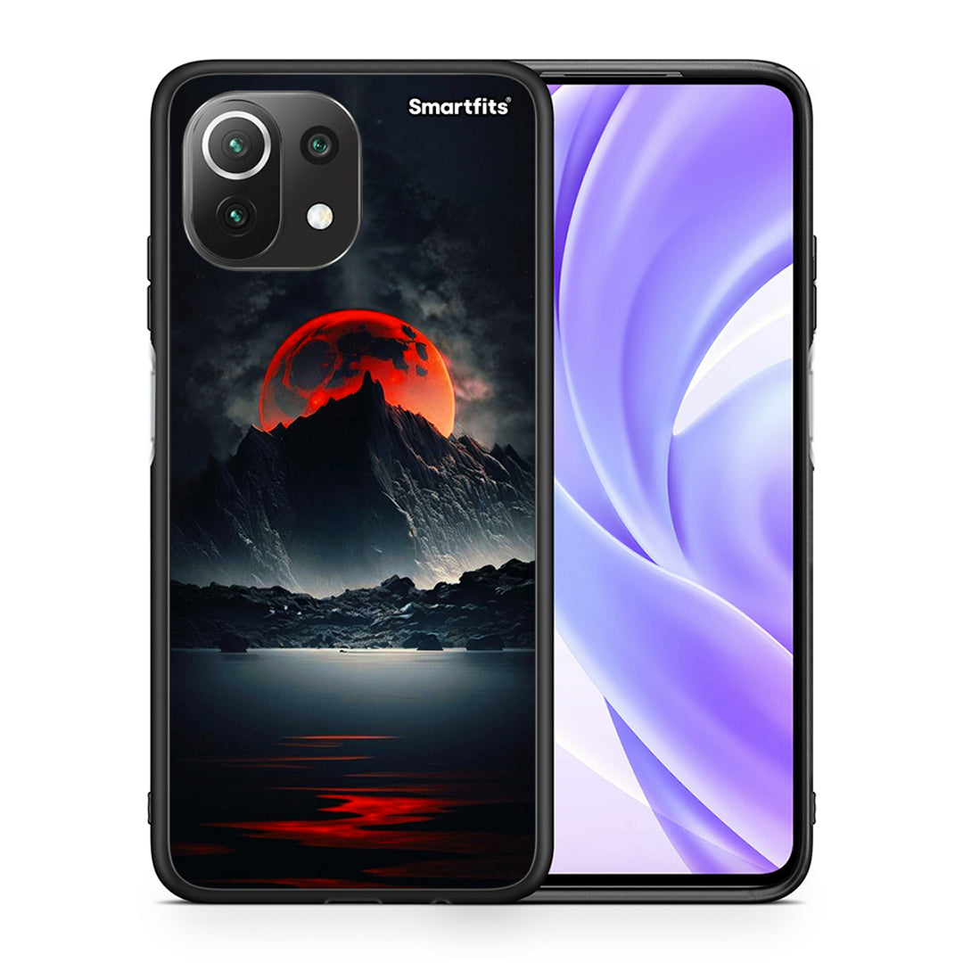 Θήκη Xiaomi 11 Lite/Mi 11 Lite Red Full Moon από τη Smartfits με σχέδιο στο πίσω μέρος και μαύρο περίβλημα | Xiaomi 11 Lite/Mi 11 Lite Red Full Moon case with colorful back and black bezels