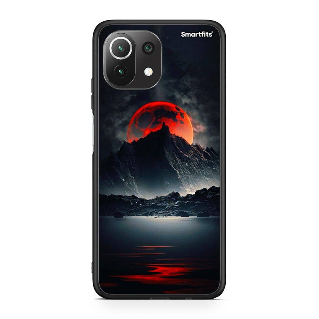 Xiaomi 11 Lite/Mi 11 Lite Red Full Moon θήκη από τη Smartfits με σχέδιο στο πίσω μέρος και μαύρο περίβλημα | Smartphone case with colorful back and black bezels by Smartfits
