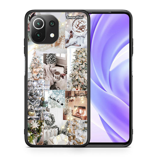 Θήκη Xiaomi 11 Lite/Mi 11 Lite White Christmas από τη Smartfits με σχέδιο στο πίσω μέρος και μαύρο περίβλημα | Xiaomi 11 Lite/Mi 11 Lite White Christmas case with colorful back and black bezels