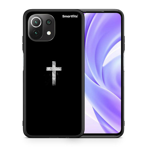Θήκη Xiaomi 11 Lite/Mi 11 Lite White Cross από τη Smartfits με σχέδιο στο πίσω μέρος και μαύρο περίβλημα | Xiaomi 11 Lite/Mi 11 Lite White Cross case with colorful back and black bezels