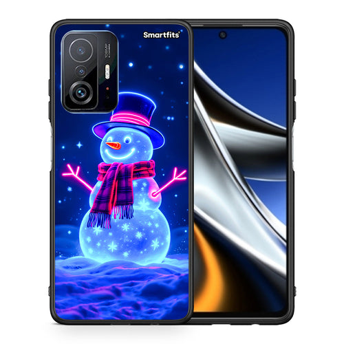 Θήκη Xiaomi 11T/11T Pro Christmas Neon Snowman από τη Smartfits με σχέδιο στο πίσω μέρος και μαύρο περίβλημα | Xiaomi 11T/11T Pro Christmas Neon Snowman case with colorful back and black bezels