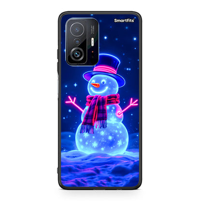 Xiaomi 11T/11T Pro Christmas Neon Snowman θήκη από τη Smartfits με σχέδιο στο πίσω μέρος και μαύρο περίβλημα | Smartphone case with colorful back and black bezels by Smartfits