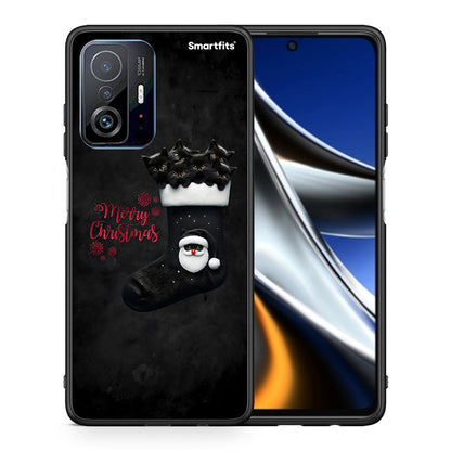Θήκη Xiaomi 11T/11T Pro Merry Cat Christmas από τη Smartfits με σχέδιο στο πίσω μέρος και μαύρο περίβλημα | Xiaomi 11T/11T Pro Merry Cat Christmas case with colorful back and black bezels