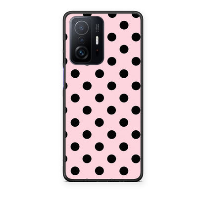Θήκη Xiaomi 11T / 11T Pro Black Polka Dots on Pink από τη Smartfits με σχέδιο στο πίσω μέρος και μαύρο περίβλημα | Xiaomi 11T / 11T Pro Black Polka Dots on Pink case with colorful back and black bezels