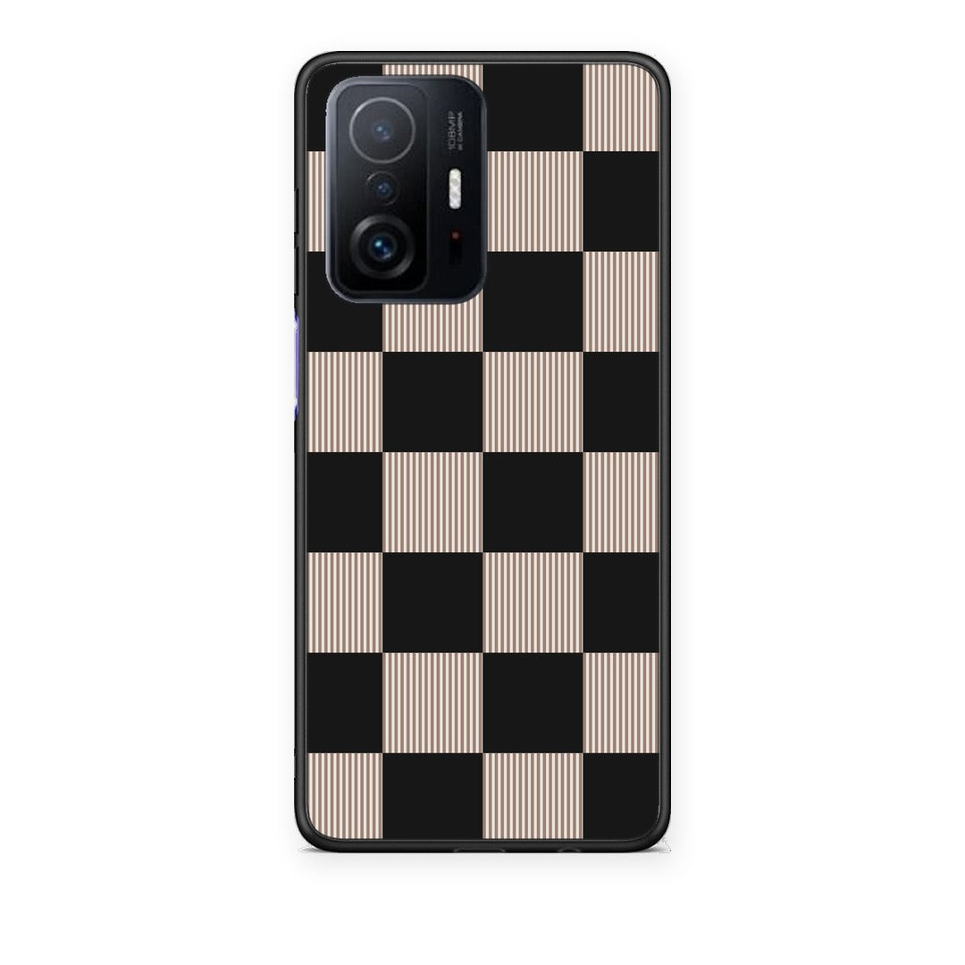 Θήκη Xiaomi 11T / 11T Pro Black and Taupe Striped Checks από τη Smartfits με σχέδιο στο πίσω μέρος και μαύρο περίβλημα | Xiaomi 11T / 11T Pro Black and Taupe Striped Checks case with colorful back and black bezels