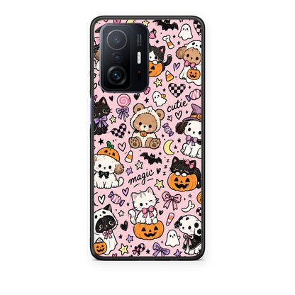 Θήκη Xiaomi 11T / 11T Pro Halloween Cute Animals on Pink από τη Smartfits με σχέδιο στο πίσω μέρος και μαύρο περίβλημα | Xiaomi 11T / 11T Pro Halloween Cute Animals on Pink case with colorful back and black bezels