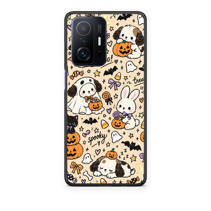 Θήκη Xiaomi 11T / 11T Pro Halloween Puppies and Friends on Cream από τη Smartfits με σχέδιο στο πίσω μέρος και μαύρο περίβλημα | Xiaomi 11T / 11T Pro Halloween Puppies and Friends on Cream case with colorful back and black bezels