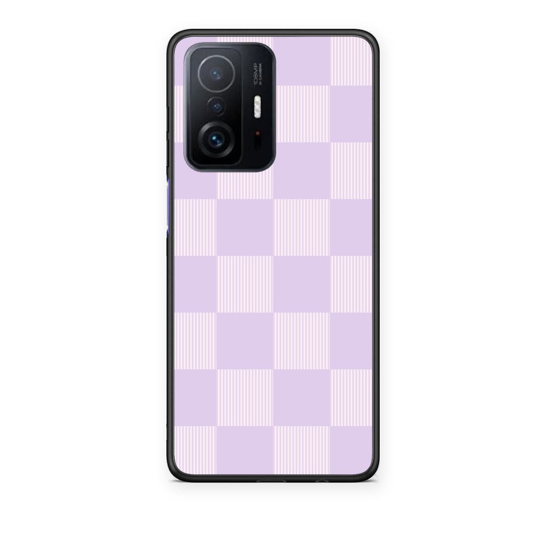 Θήκη Xiaomi 11T / 11T Pro Lilac and Cream Striped Checks από τη Smartfits με σχέδιο στο πίσω μέρος και μαύρο περίβλημα | Xiaomi 11T / 11T Pro Lilac and Cream Striped Checks case with colorful back and black bezels