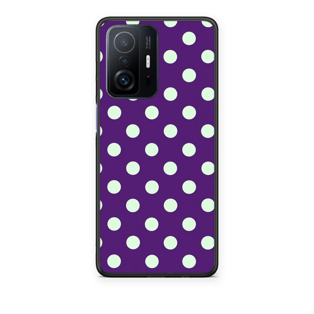 Θήκη Xiaomi 11T / 11T Pro Mint Polka Dots on Purple από τη Smartfits με σχέδιο στο πίσω μέρος και μαύρο περίβλημα | Xiaomi 11T / 11T Pro Mint Polka Dots on Purple case with colorful back and black bezels