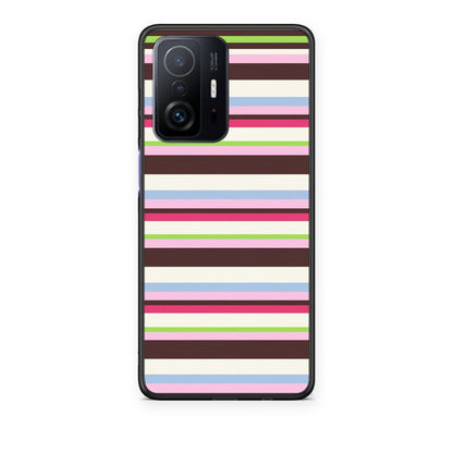 Θήκη Xiaomi 11T / 11T Pro Multicolour Horizontal Stripes από τη Smartfits με σχέδιο στο πίσω μέρος και μαύρο περίβλημα | Xiaomi 11T / 11T Pro Multicolour Horizontal Stripes case with colorful back and black bezels