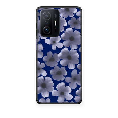 Θήκη Xiaomi 11T / 11T Pro Pale Blue Flowers on Navy από τη Smartfits με σχέδιο στο πίσω μέρος και μαύρο περίβλημα | Xiaomi 11T / 11T Pro Pale Blue Flowers on Navy case with colorful back and black bezels