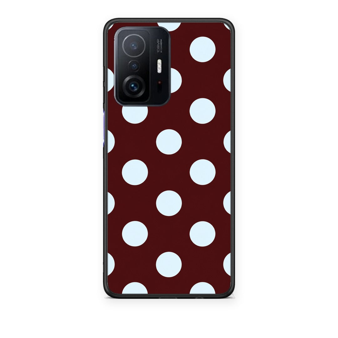 Θήκη Xiaomi 11T / 11T Pro Pale Blue Large Polka Dots on Burgundy από τη Smartfits με σχέδιο στο πίσω μέρος και μαύρο περίβλημα | Xiaomi 11T / 11T Pro Pale Blue Large Polka Dots on Burgundy case with colorful back and black bezels