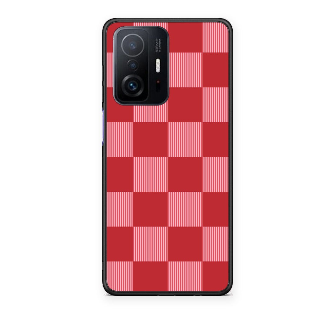 Θήκη Xiaomi 11T / 11T Pro Red and Pink Striped Checks από τη Smartfits με σχέδιο στο πίσω μέρος και μαύρο περίβλημα | Xiaomi 11T / 11T Pro Red and Pink Striped Checks case with colorful back and black bezels