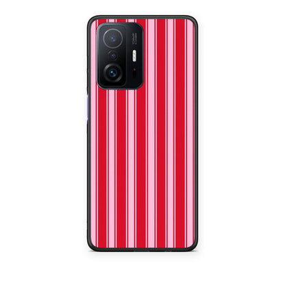 Θήκη Xiaomi 11T / 11T Pro Red and Pink Vertical Pinstripes από τη Smartfits με σχέδιο στο πίσω μέρος και μαύρο περίβλημα | Xiaomi 11T / 11T Pro Red and Pink Vertical Pinstripes case with colorful back and black bezels