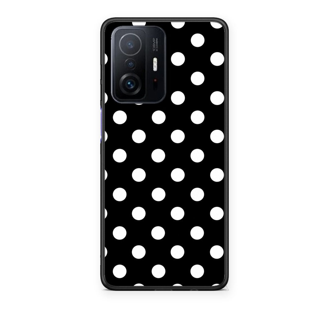 Θήκη Xiaomi 11T / 11T Pro White Polka Dots on Black από τη Smartfits με σχέδιο στο πίσω μέρος και μαύρο περίβλημα | Xiaomi 11T / 11T Pro White Polka Dots on Black case with colorful back and black bezels