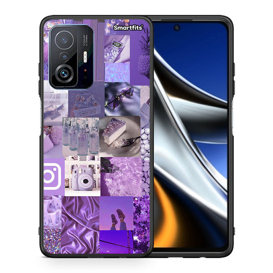 Θήκη Xiaomi 11T/11T Pro Purple Aesthetic Collage από τη Smartfits με σχέδιο στο πίσω μέρος και μαύρο περίβλημα | Xiaomi 11T/11T Pro Purple Aesthetic Collage case with colorful back and black bezels