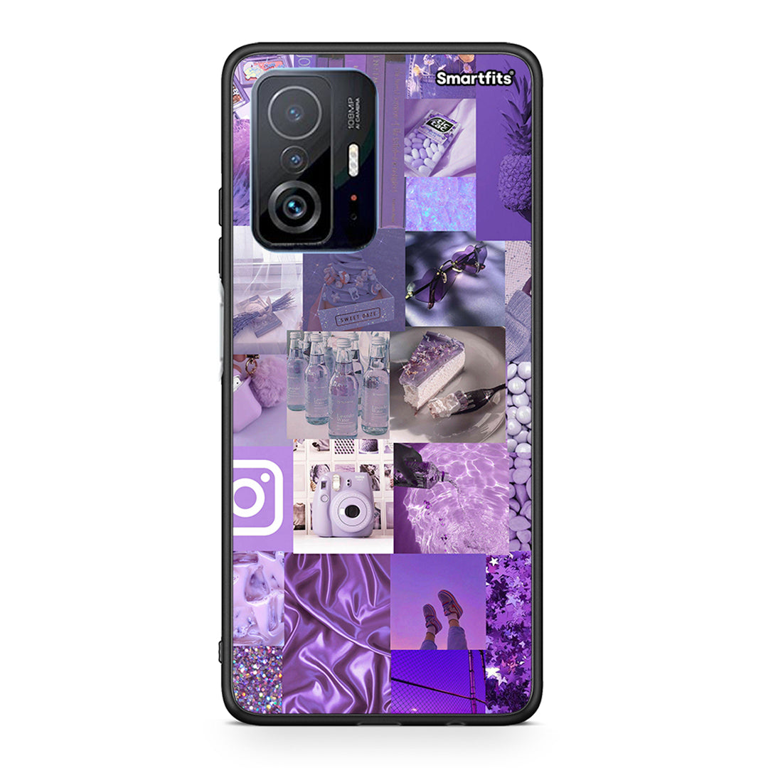 Xiaomi 11T/11T Pro Purple Aesthetic Collage θήκη από τη Smartfits με σχέδιο στο πίσω μέρος και μαύρο περίβλημα | Smartphone case with colorful back and black bezels by Smartfits