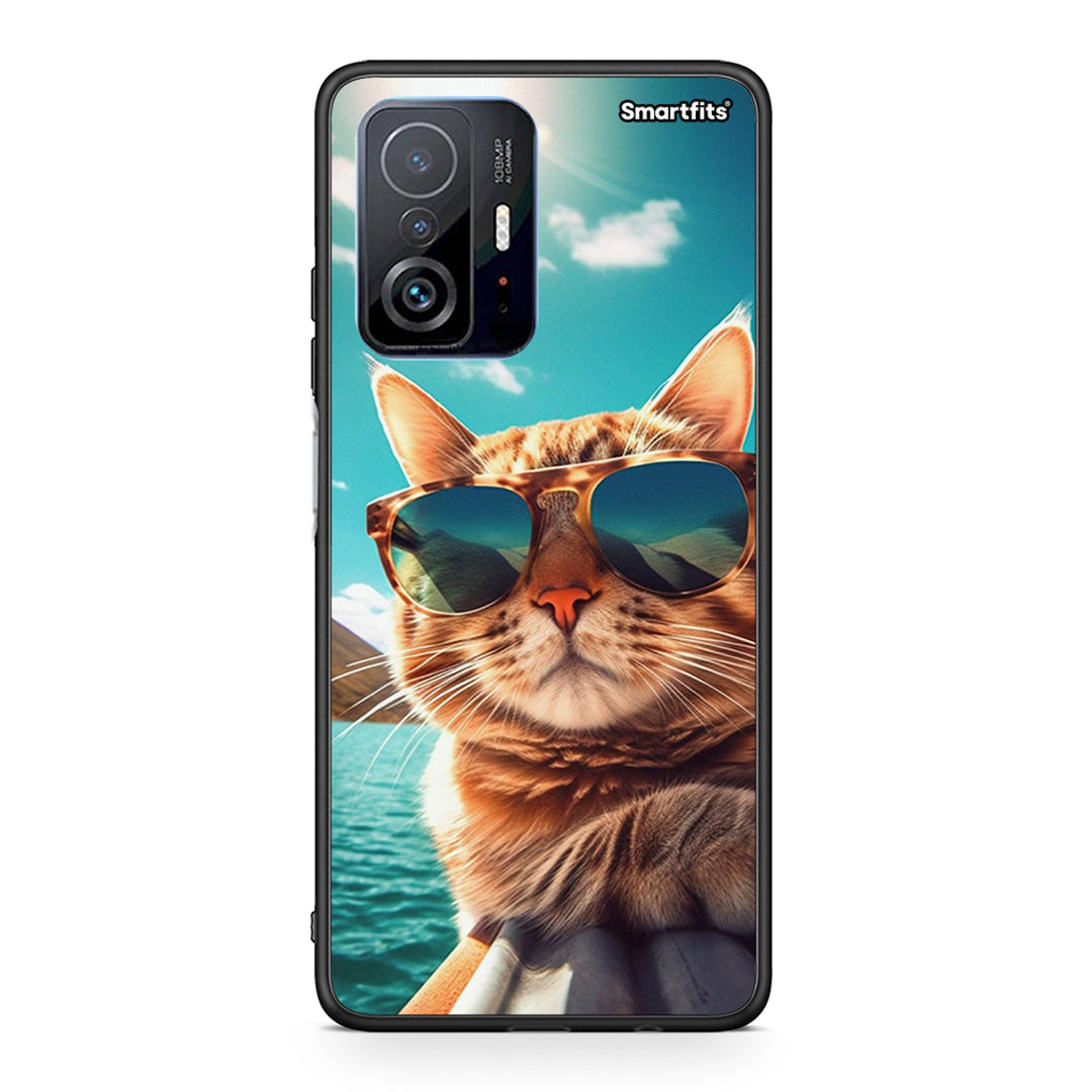 Xiaomi 11T/11T Pro Summer Cat θήκη από τη Smartfits με σχέδιο στο πίσω μέρος και μαύρο περίβλημα | Smartphone case with colorful back and black bezels by Smartfits