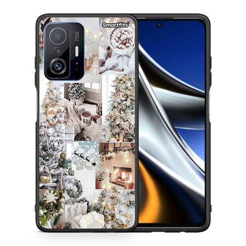 Θήκη Xiaomi 11T/11T Pro White Christmas από τη Smartfits με σχέδιο στο πίσω μέρος και μαύρο περίβλημα | Xiaomi 11T/11T Pro White Christmas case with colorful back and black bezels