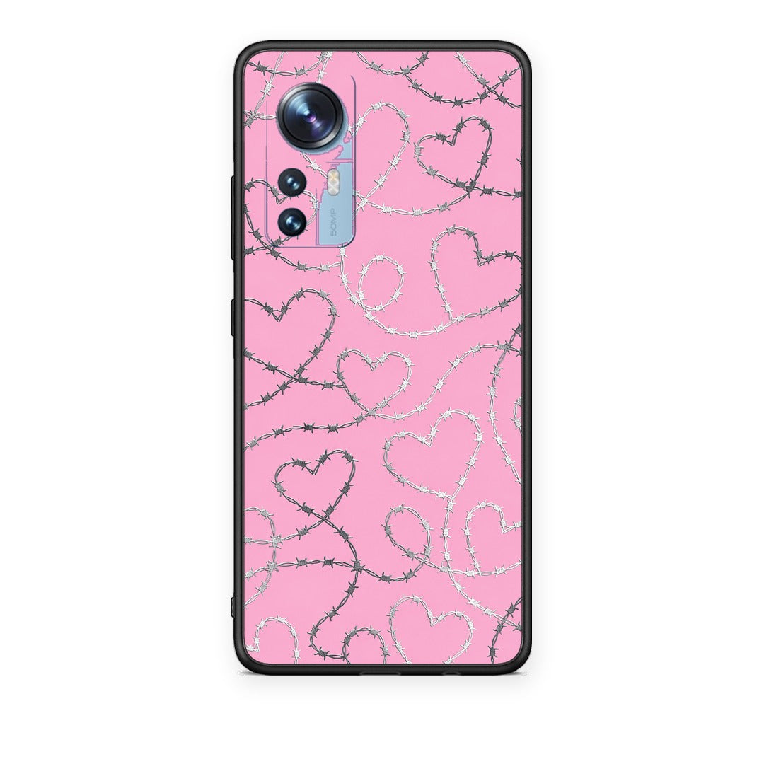 Θήκη Xiaomi 12 / 12X 5G Barbed Wire Hearts on Pink από τη Smartfits με σχέδιο στο πίσω μέρος και μαύρο περίβλημα | Xiaomi 12 / 12X 5G Barbed Wire Hearts on Pink case with colorful back and black bezels