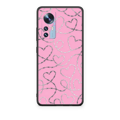 Θήκη Xiaomi 12 / 12X 5G Barbed Wire Hearts on Pink από τη Smartfits με σχέδιο στο πίσω μέρος και μαύρο περίβλημα | Xiaomi 12 / 12X 5G Barbed Wire Hearts on Pink case with colorful back and black bezels