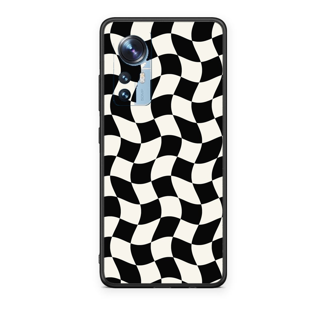 Θήκη Xiaomi 12 / 12X 5G Black and Cream Wavy Checkerboard από τη Smartfits με σχέδιο στο πίσω μέρος και μαύρο περίβλημα | Xiaomi 12 / 12X 5G Black and Cream Wavy Checkerboard case with colorful back and black bezels