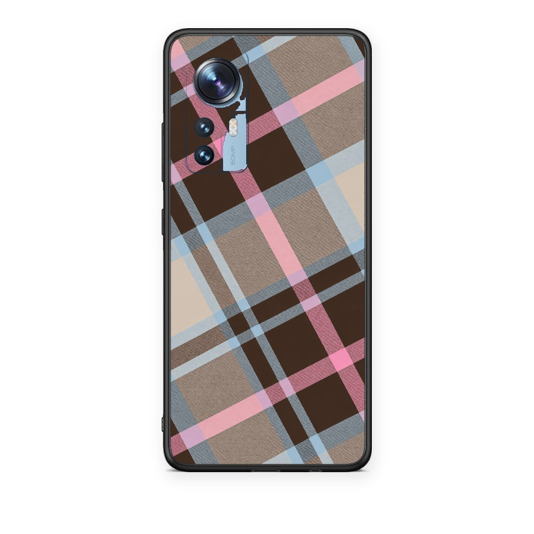 Θήκη Xiaomi 12 / 12X 5G Brown Pink and Blue Diagonal Plaid από τη Smartfits με σχέδιο στο πίσω μέρος και μαύρο περίβλημα | Xiaomi 12 / 12X 5G Brown Pink and Blue Diagonal Plaid case with colorful back and black bezels