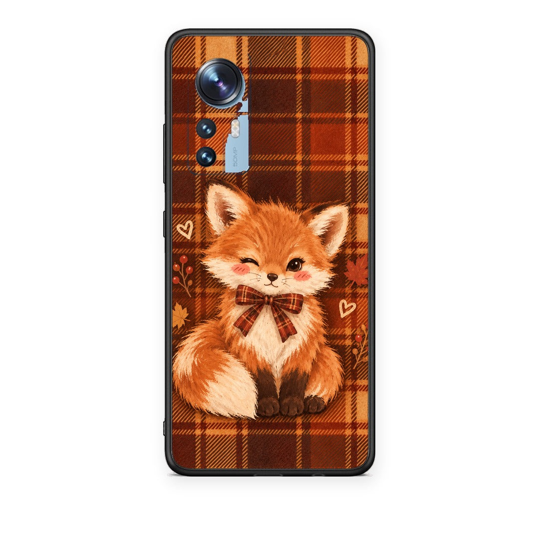 Θήκη Xiaomi 12 / 12X 5G Fox on Autumn Tartan από τη Smartfits με σχέδιο στο πίσω μέρος και μαύρο περίβλημα | Xiaomi 12 / 12X 5G Fox on Autumn Tartan case with colorful back and black bezels