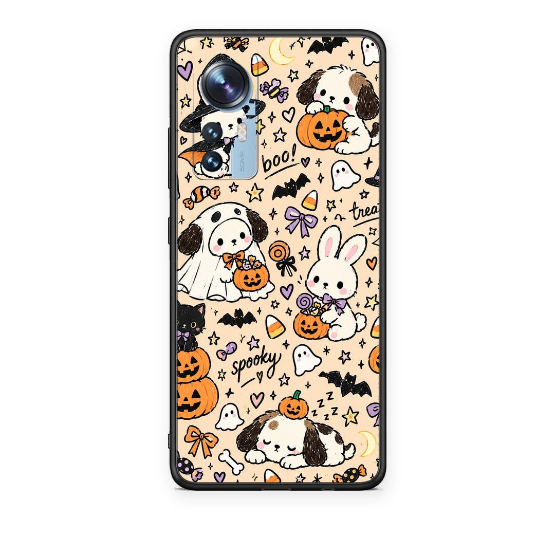 Θήκη Xiaomi 12 / 12X 5G Halloween Puppies and Friends on Cream από τη Smartfits με σχέδιο στο πίσω μέρος και μαύρο περίβλημα | Xiaomi 12 / 12X 5G Halloween Puppies and Friends on Cream case with colorful back and black bezels