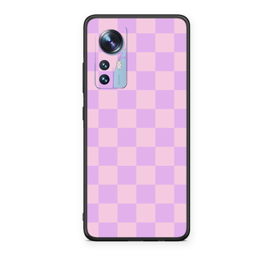Θήκη Xiaomi 12 / 12X 5G Lavender and Pink Checkerboard από τη Smartfits με σχέδιο στο πίσω μέρος και μαύρο περίβλημα | Xiaomi 12 / 12X 5G Lavender and Pink Checkerboard case with colorful back and black bezels
