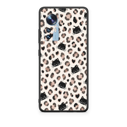 Θήκη Xiaomi 12 / 12X 5G Leopard Spots and Black Cats on Cream από τη Smartfits με σχέδιο στο πίσω μέρος και μαύρο περίβλημα | Xiaomi 12 / 12X 5G Leopard Spots and Black Cats on Cream case with colorful back and black bezels