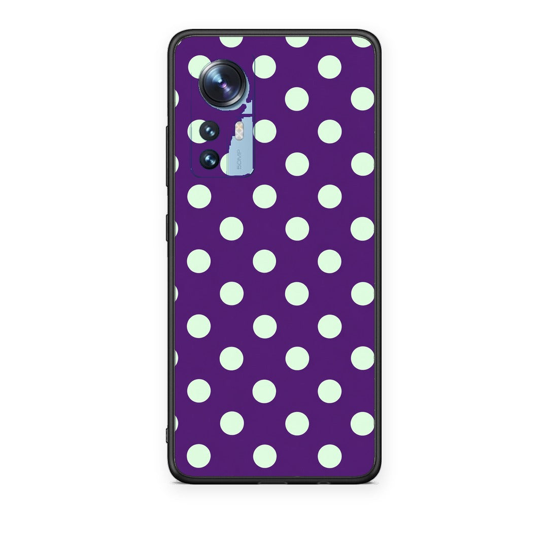 Θήκη Xiaomi 12 / 12X 5G Mint Polka Dots on Purple από τη Smartfits με σχέδιο στο πίσω μέρος και μαύρο περίβλημα | Xiaomi 12 / 12X 5G Mint Polka Dots on Purple case with colorful back and black bezels