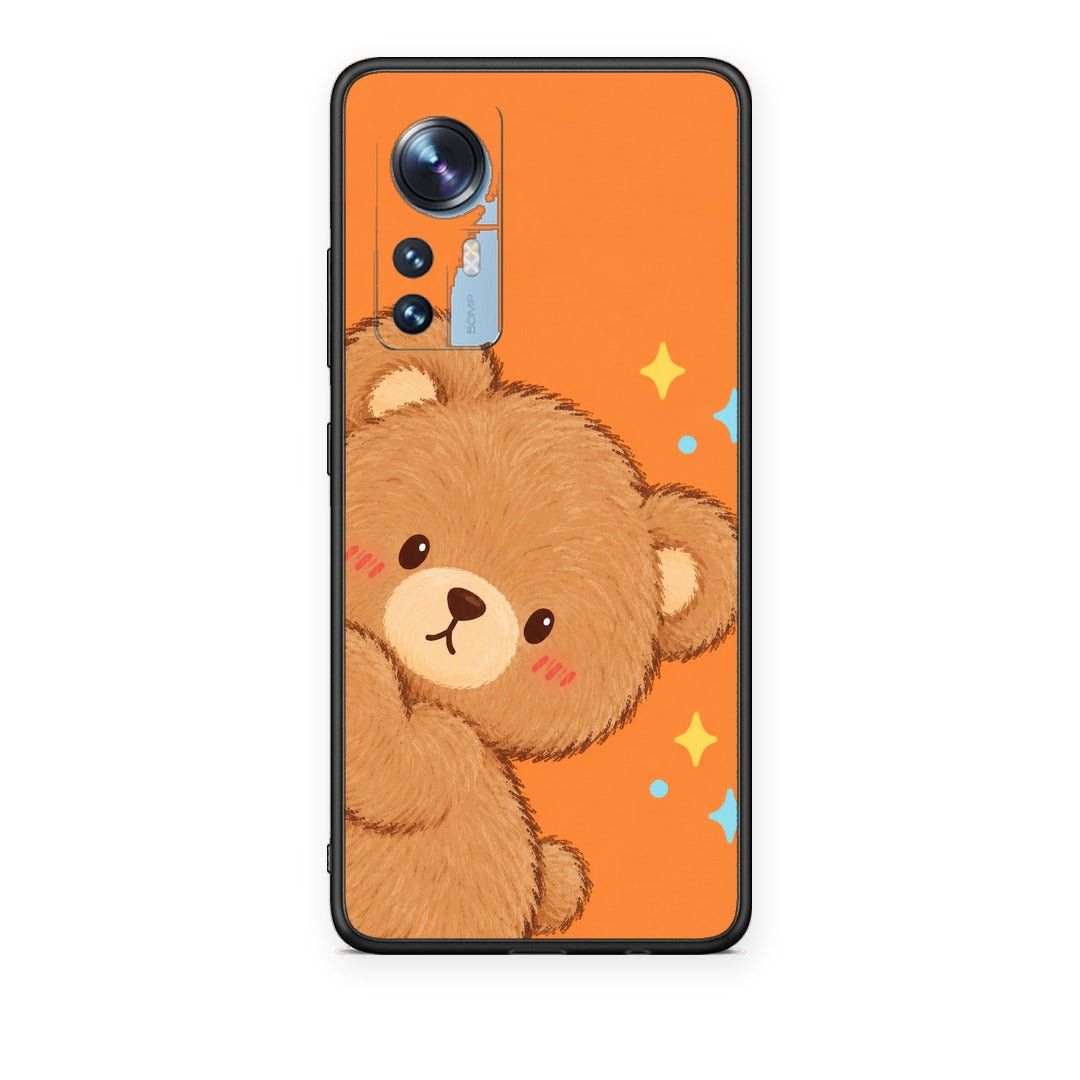 Θήκη Xiaomi 12 / 12X 5G Peekaboo Teddy on Orange από τη Smartfits με σχέδιο στο πίσω μέρος και μαύρο περίβλημα | Xiaomi 12 / 12X 5G Peekaboo Teddy on Orange case with colorful back and black bezels