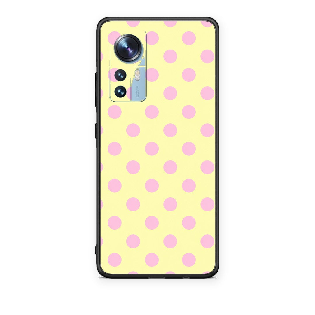 Θήκη Xiaomi 12 / 12X 5G Pink Polka Dots on Yellow από τη Smartfits με σχέδιο στο πίσω μέρος και μαύρο περίβλημα | Xiaomi 12 / 12X 5G Pink Polka Dots on Yellow case with colorful back and black bezels