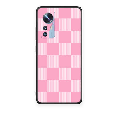 Θήκη Xiaomi 12 / 12X 5G Pink and White Striped Checks από τη Smartfits με σχέδιο στο πίσω μέρος και μαύρο περίβλημα | Xiaomi 12 / 12X 5G Pink and White Striped Checks case with colorful back and black bezels