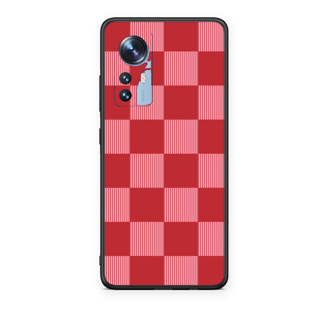 Θήκη Xiaomi 12 / 12X 5G Red and Pink Striped Checks από τη Smartfits με σχέδιο στο πίσω μέρος και μαύρο περίβλημα | Xiaomi 12 / 12X 5G Red and Pink Striped Checks case with colorful back and black bezels