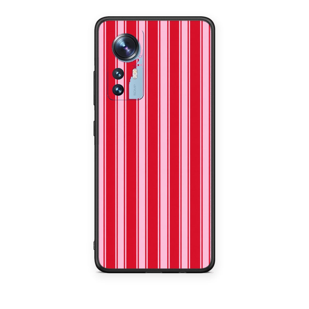 Θήκη Xiaomi 12 / 12X 5G Red and Pink Vertical Pinstripes από τη Smartfits με σχέδιο στο πίσω μέρος και μαύρο περίβλημα | Xiaomi 12 / 12X 5G Red and Pink Vertical Pinstripes case with colorful back and black bezels