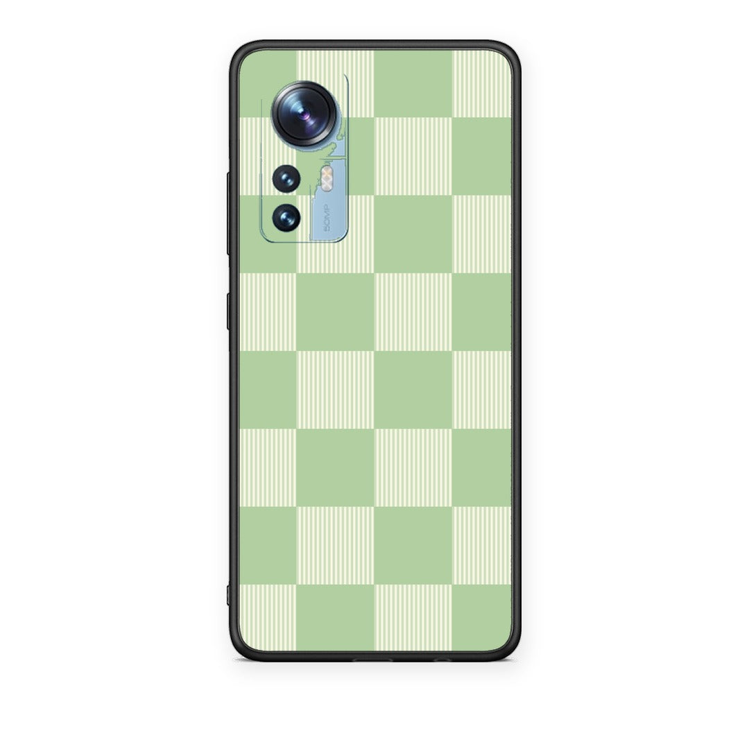 Θήκη Xiaomi 12 / 12X 5G Sage and Cream Striped Checks από τη Smartfits με σχέδιο στο πίσω μέρος και μαύρο περίβλημα | Xiaomi 12 / 12X 5G Sage and Cream Striped Checks case with colorful back and black bezels