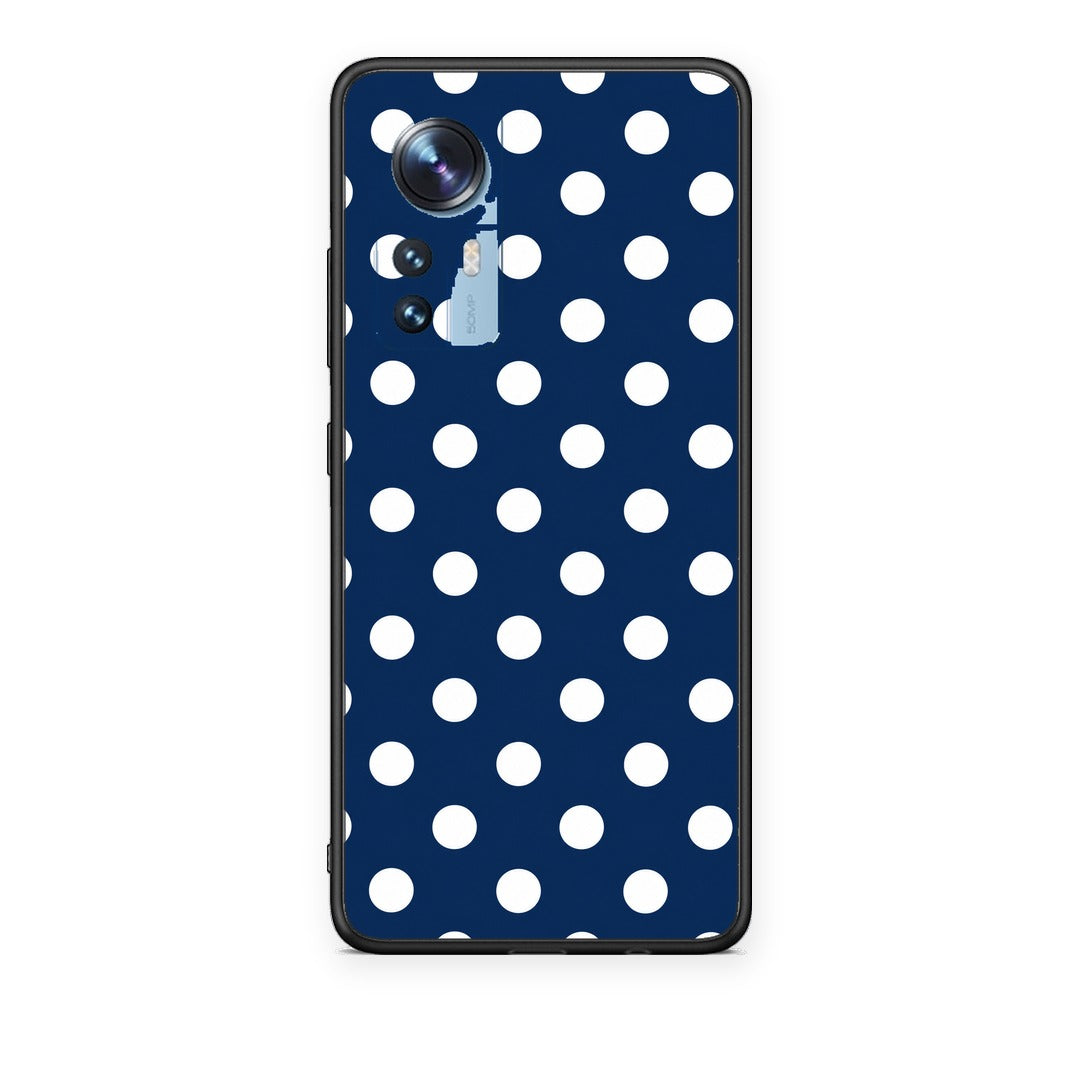 Θήκη Xiaomi 12 / 12X 5G White Large Polka Dots on Navy από τη Smartfits με σχέδιο στο πίσω μέρος και μαύρο περίβλημα | Xiaomi 12 / 12X 5G White Large Polka Dots on Navy case with colorful back and black bezels