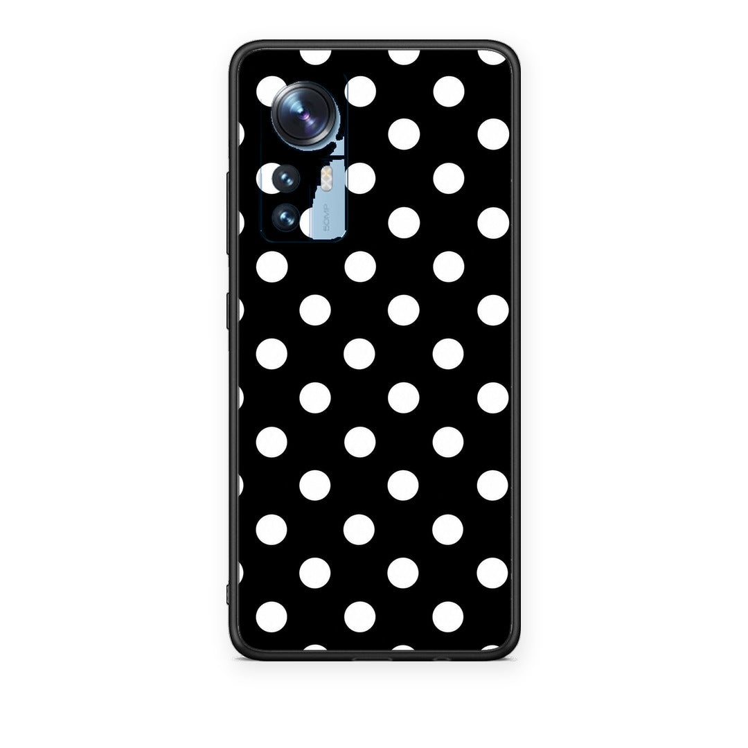 Θήκη Xiaomi 12 / 12X 5G White Polka Dots on Black από τη Smartfits με σχέδιο στο πίσω μέρος και μαύρο περίβλημα | Xiaomi 12 / 12X 5G White Polka Dots on Black case with colorful back and black bezels