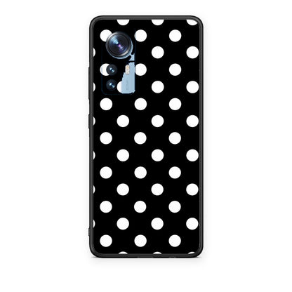 Θήκη Xiaomi 12 / 12X 5G White Polka Dots on Black από τη Smartfits με σχέδιο στο πίσω μέρος και μαύρο περίβλημα | Xiaomi 12 / 12X 5G White Polka Dots on Black case with colorful back and black bezels